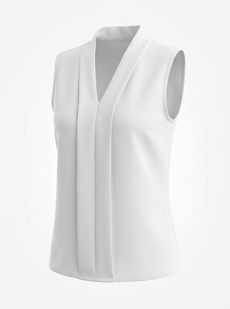 Blenza | Dames Mouwloze Blouse V-Hals Geplooide Voorkant Effen