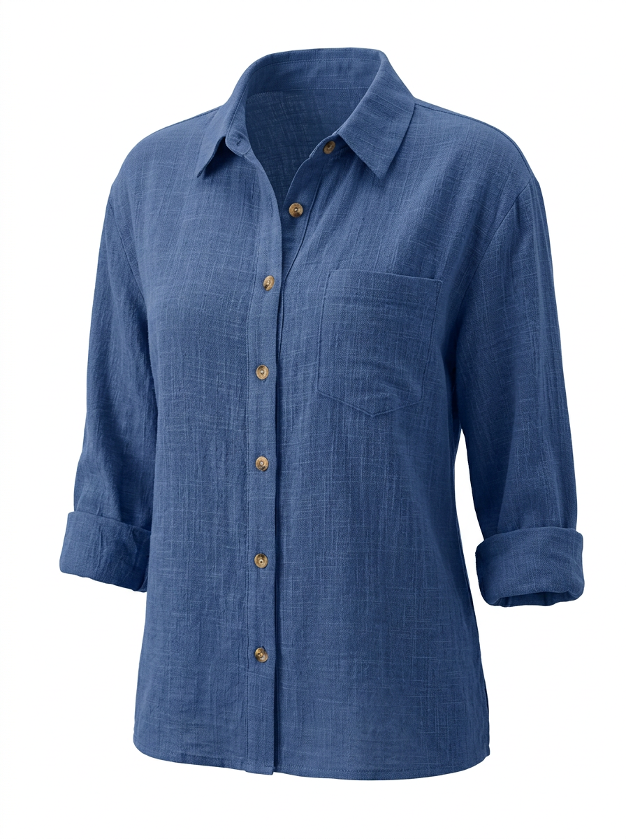 Blova | Dames Blouse Relaxed Fit Knoopsluiting Kraag Borstzakje