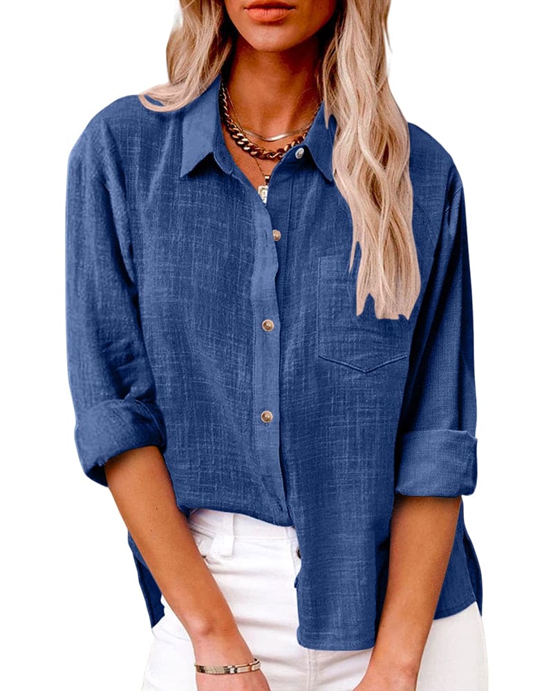 Blova | Dames Blouse Relaxed Fit Knoopsluiting Kraag Borstzakje 1