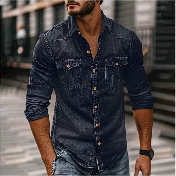 Dento | Denim Overhemd Heren Slim Fit Met Drukknoopsluiting 2