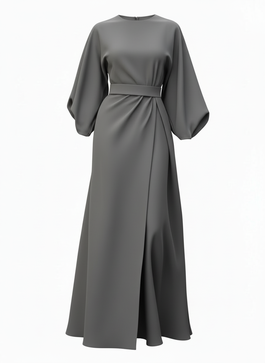 Diana | Dames Midi Jurk Lantaarnmouw Getailleerde Riem 10