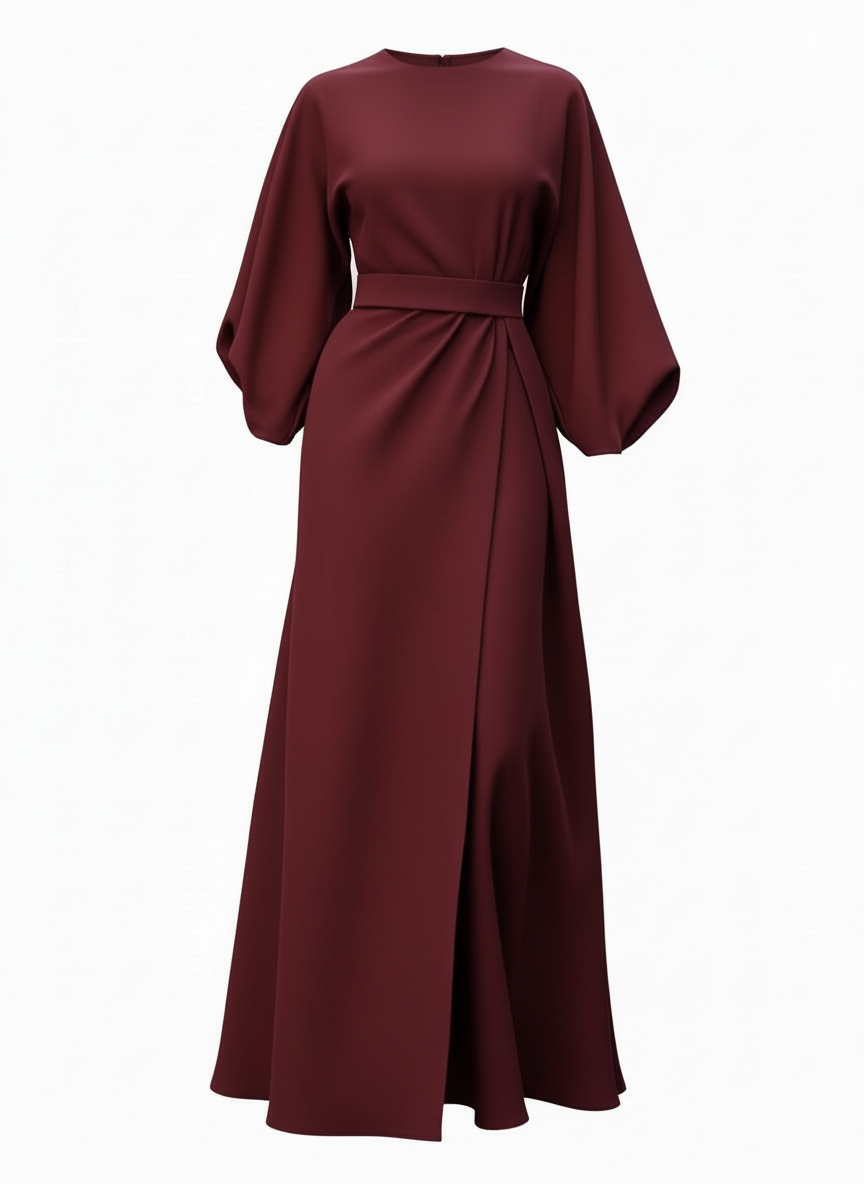Diana | Dames Midi Jurk Lantaarnmouw Getailleerde Riem 12
