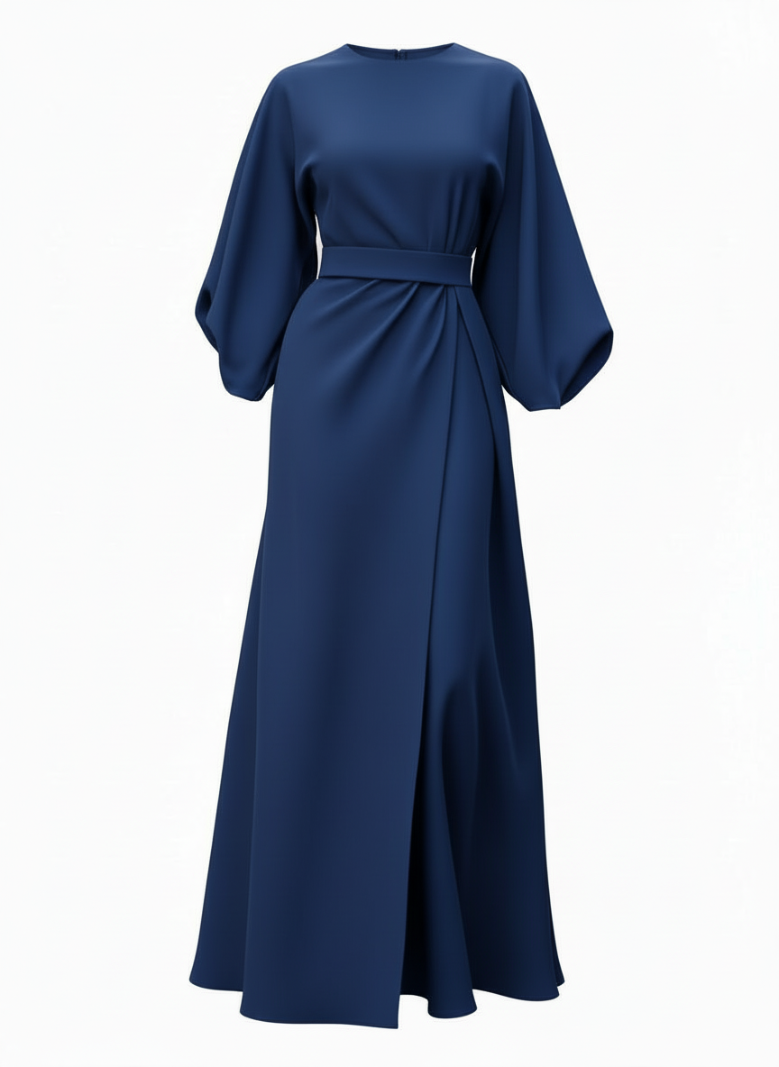 Diana | Dames Midi Jurk Lantaarnmouw Getailleerde Riem 2