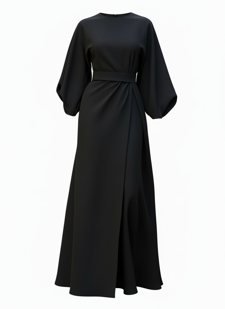 Diana | Dames Midi Jurk Lantaarnmouw Getailleerde Riem 4