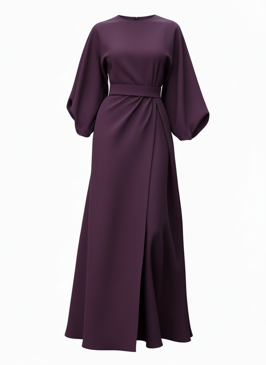 Diana | Dames Midi Jurk Lantaarnmouw Getailleerde Riem 6