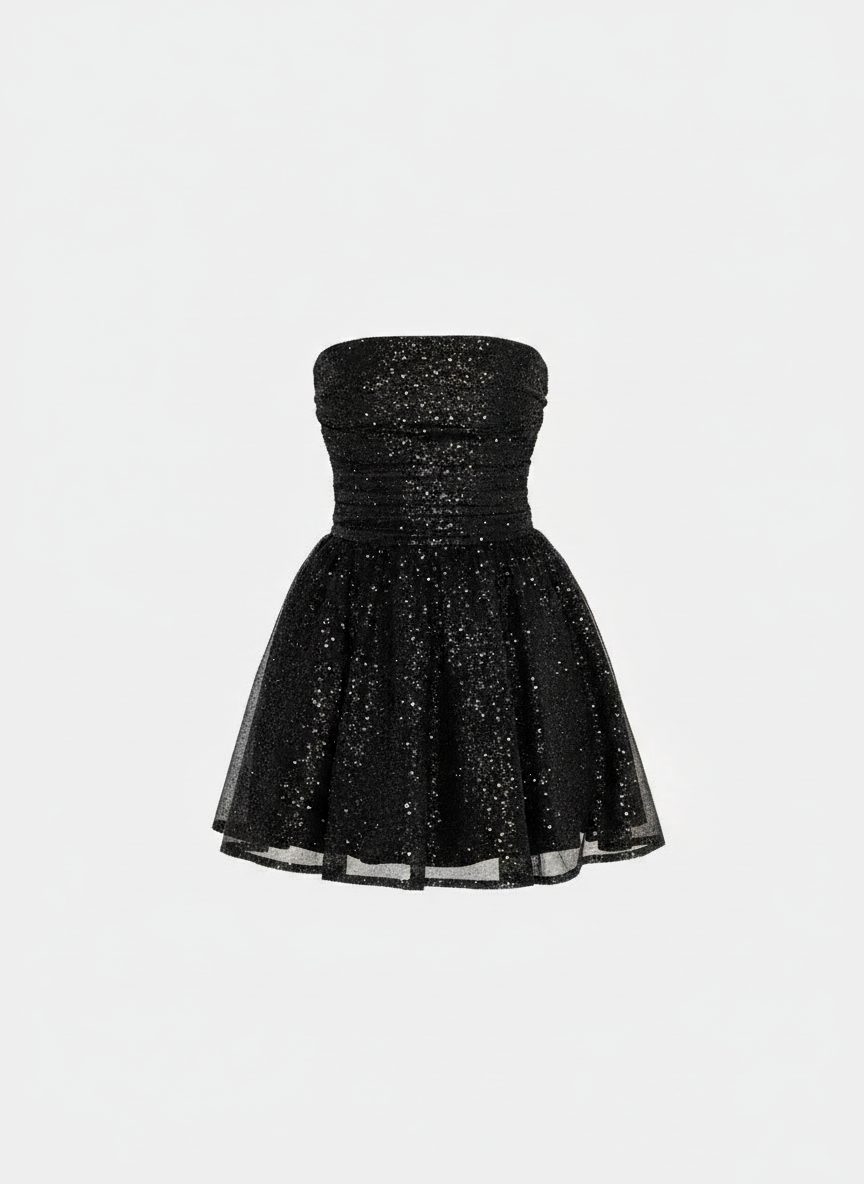 Dina | Dames Glitter Mini Jurk Strapless Fit en Flare