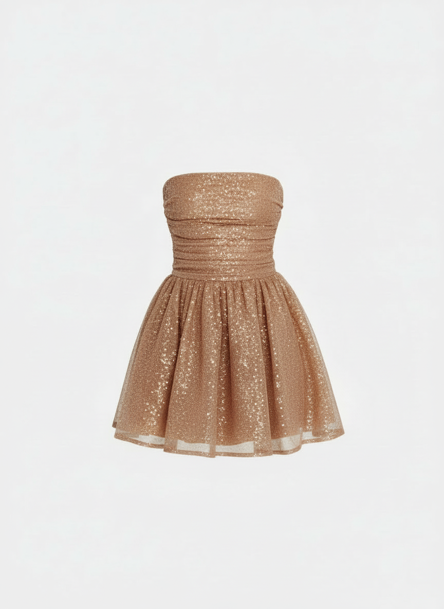 Dina | Dames Glitter Mini Jurk Strapless Fit en Flare 3