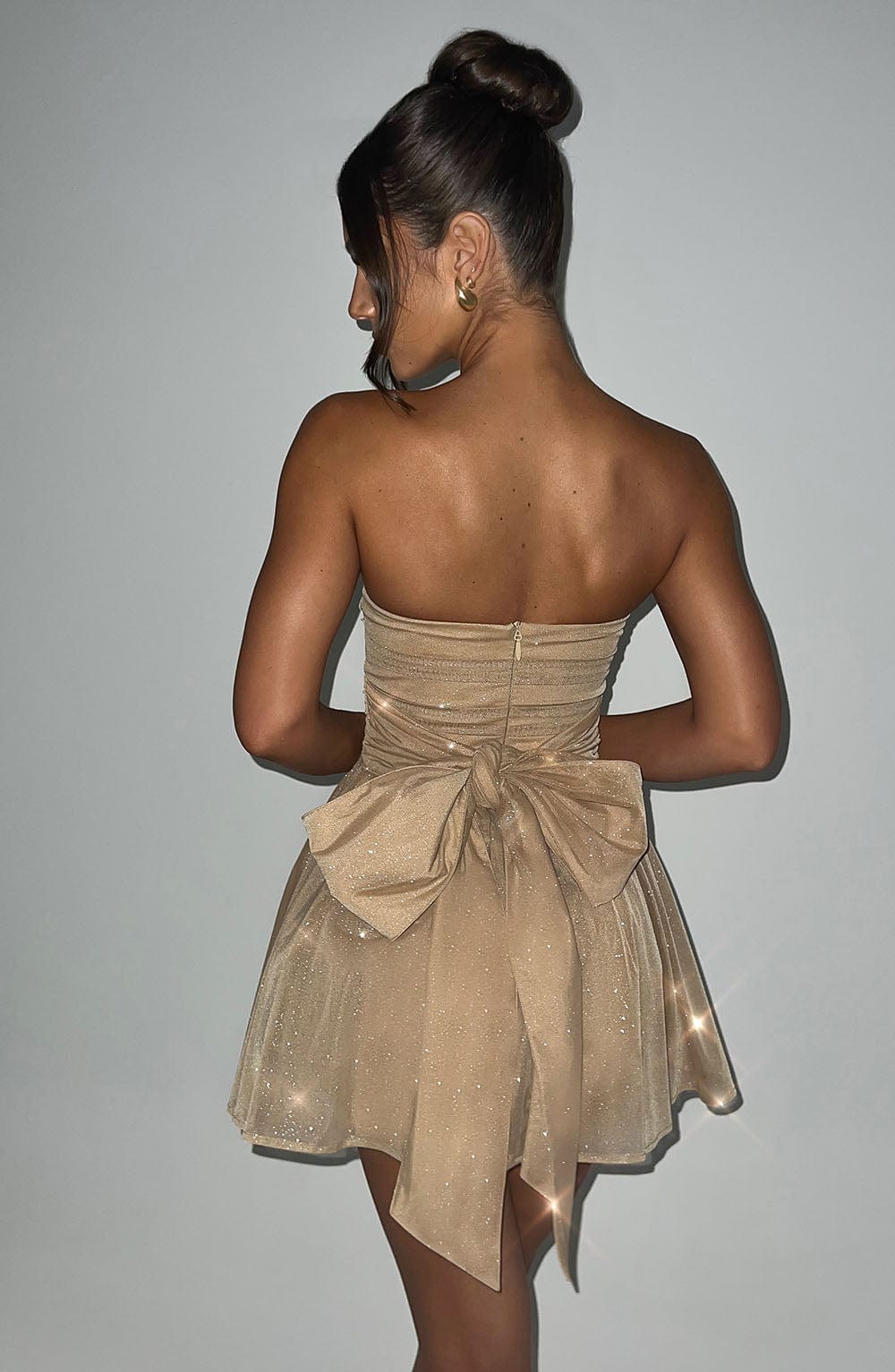 Dina | Dames Glitter Mini Jurk Strapless Fit en Flare 6
