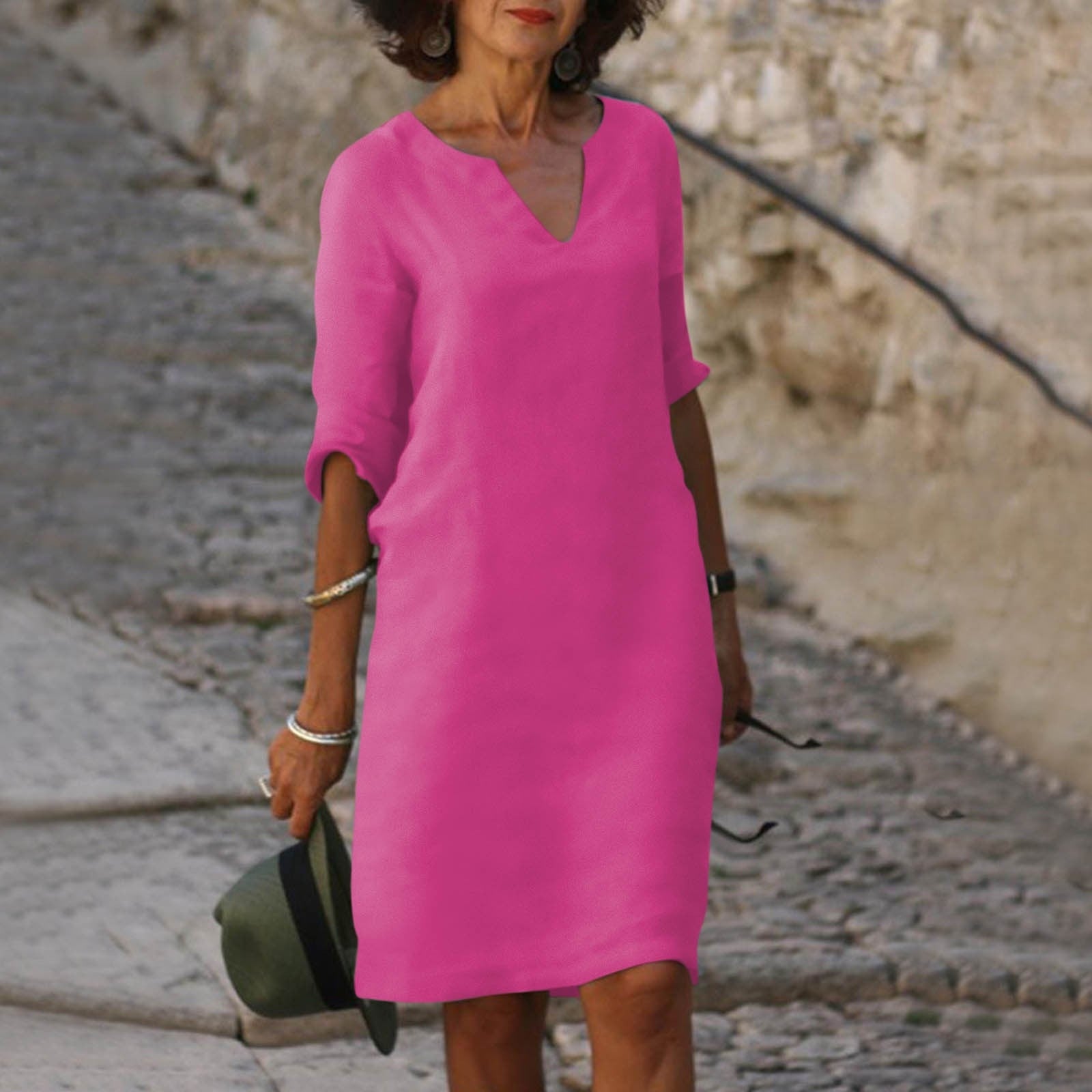 Divella | Dames Split Hals Halve Mouw Elegant Midi Jurk