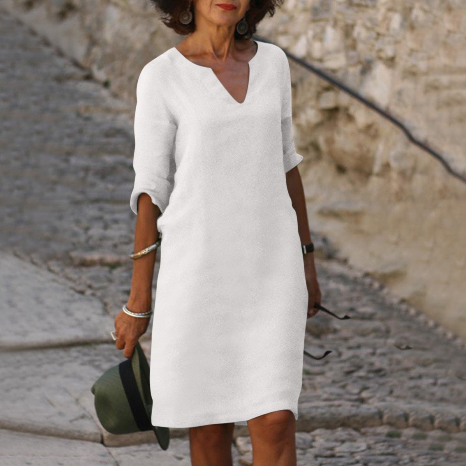 Divella | Dames Split Hals Halve Mouw Elegant Midi Jurk