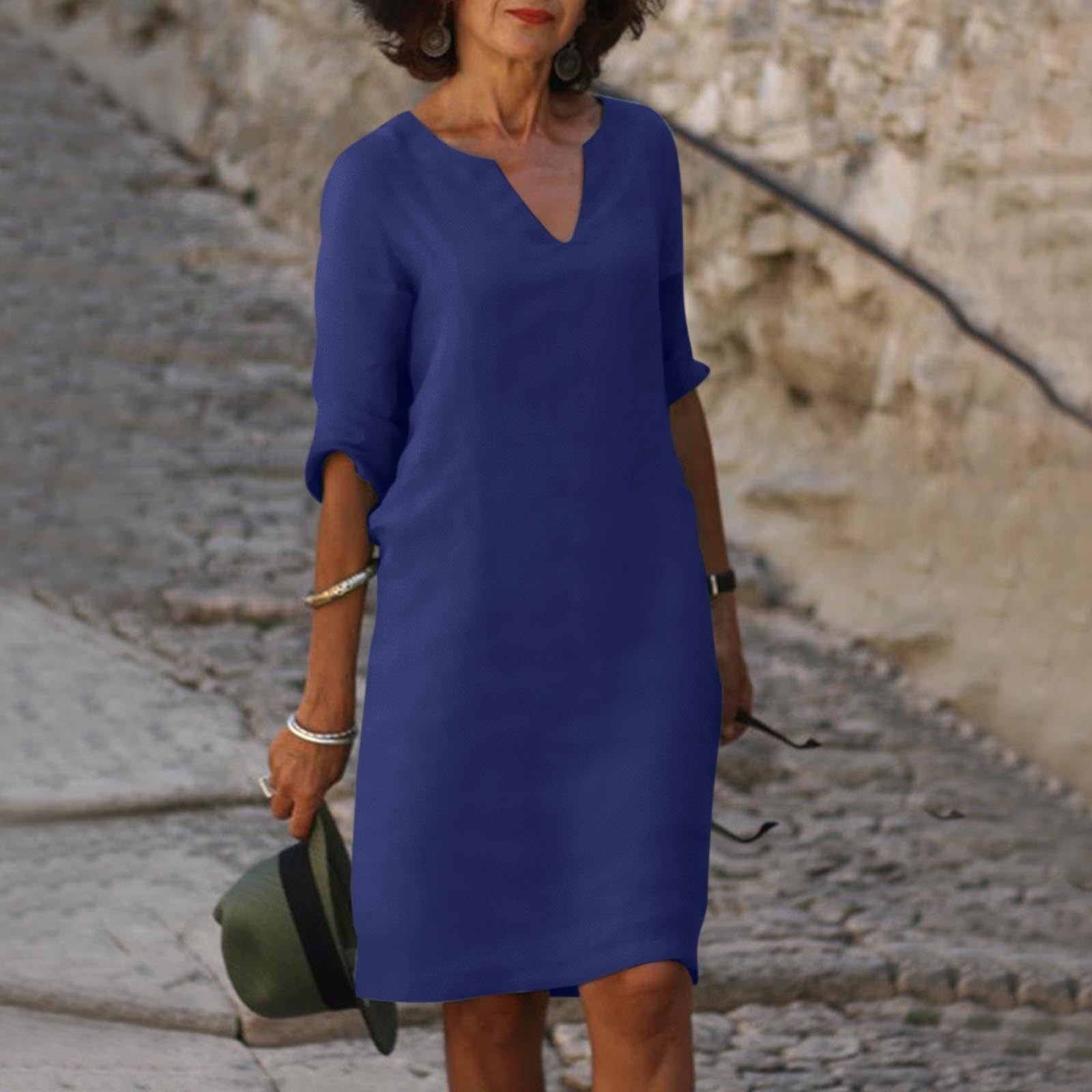 Divella | Dames Split Hals Halve Mouw Elegant Midi Jurk