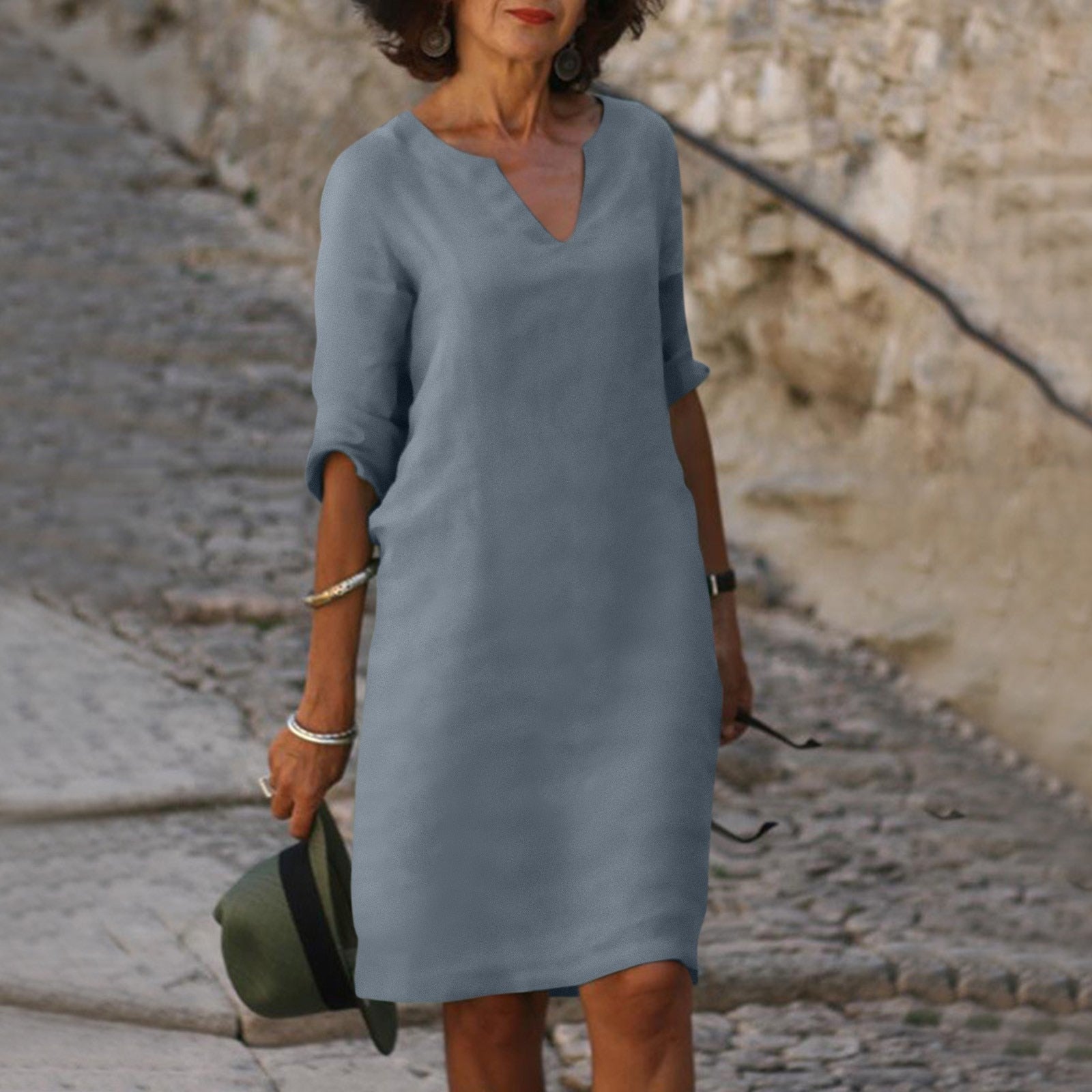 Divella | Dames Split Hals Halve Mouw Elegant Midi Jurk
