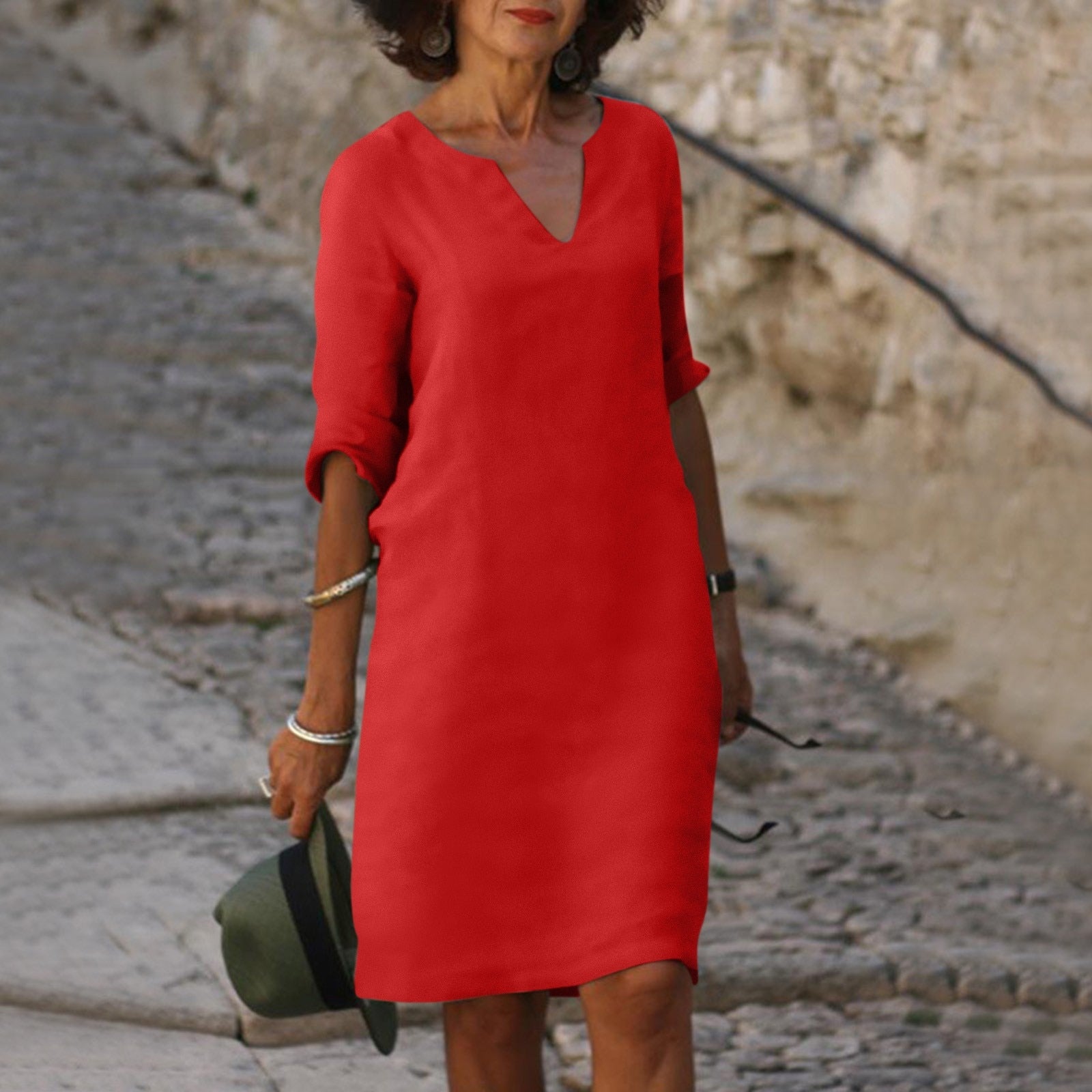 Divella | Dames Split Hals Halve Mouw Elegant Midi Jurk