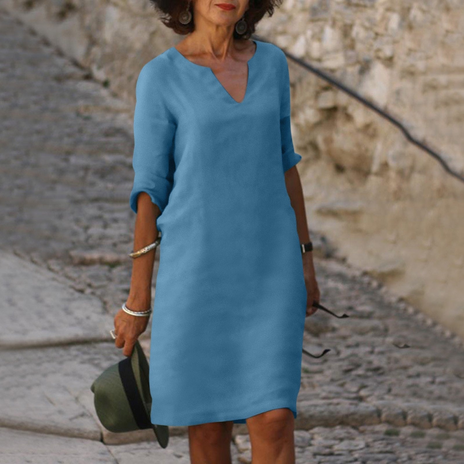Divella | Dames Split Hals Halve Mouw Elegant Midi Jurk