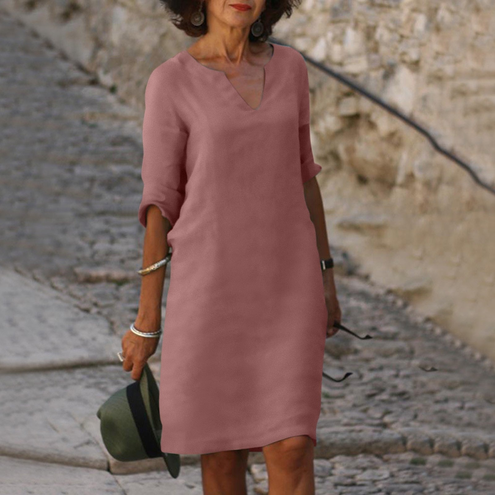 Divella | Dames Split Hals Halve Mouw Elegant Midi Jurk