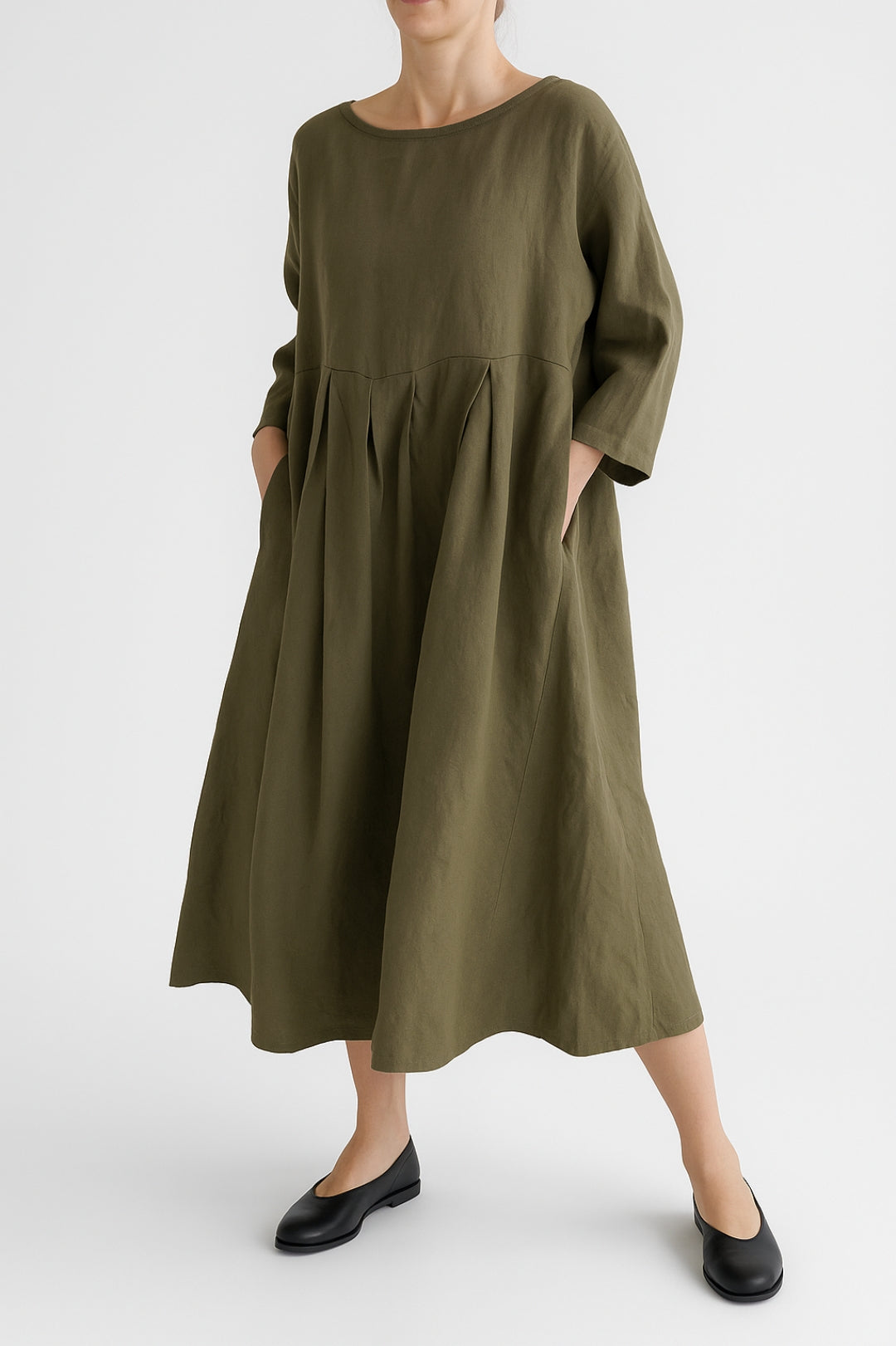 Donavi | Dames Midi Jurk met Plooien en Relaxed Fit