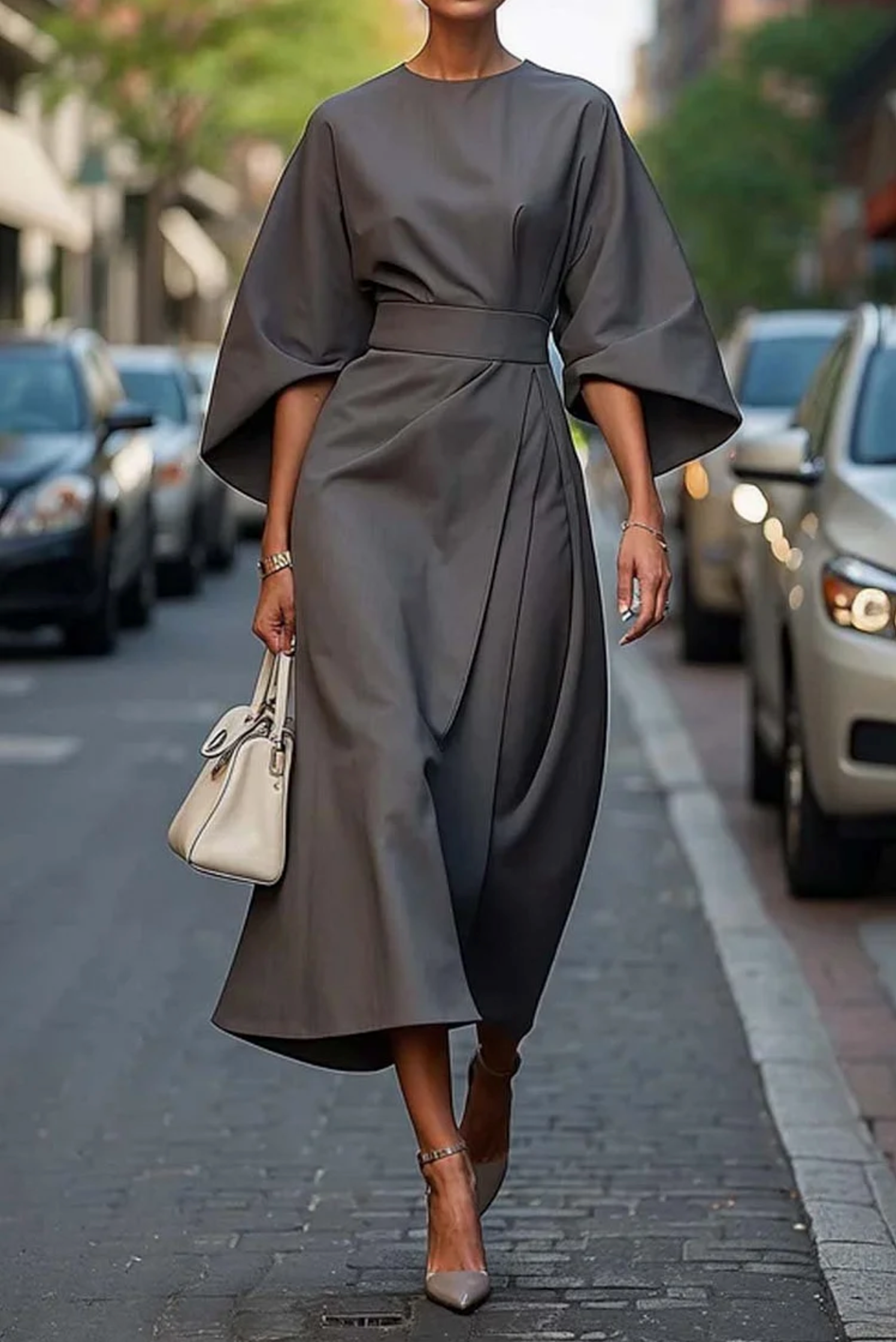 Draveen | Dames Ronde Hals Wikkel Elegant Midi Jurk