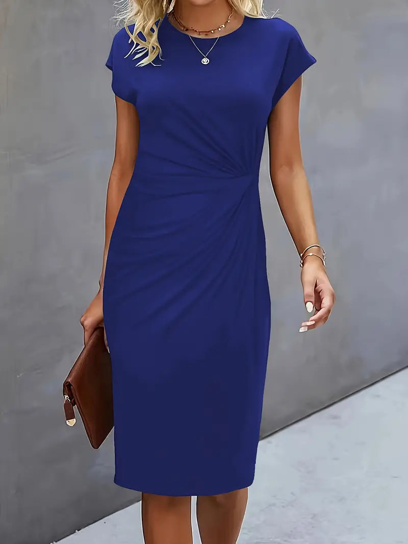 Drisella | Dames Ronde Hals Geplooide Elegant Midi Jurk