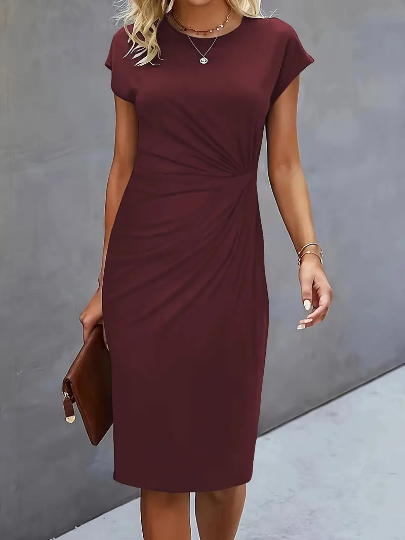 Drisella | Dames Ronde Hals Geplooide Elegant Midi Jurk