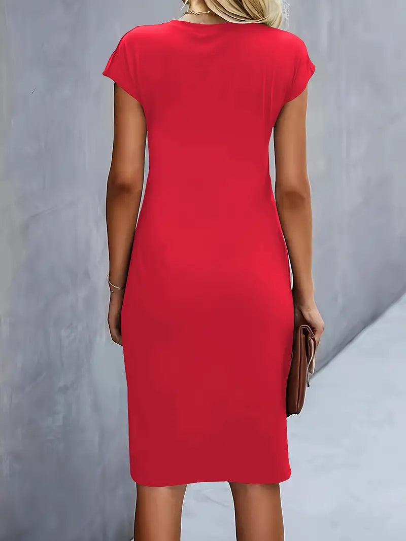 Drisella | Dames Ronde Hals Geplooide Elegant Midi Jurk