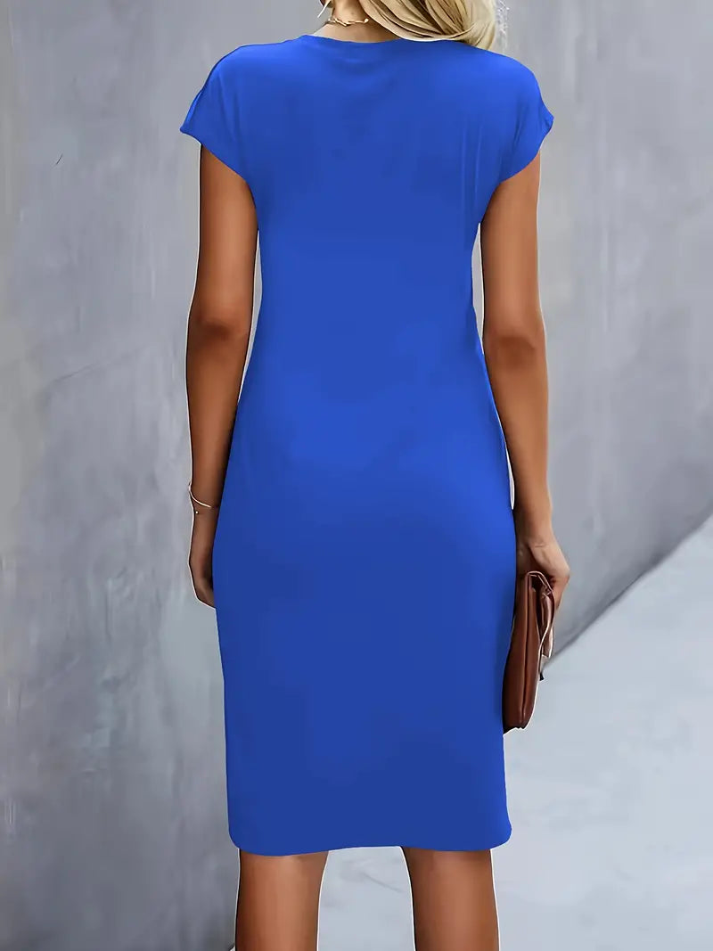 Drisella | Dames Ronde Hals Geplooide Elegant Midi Jurk
