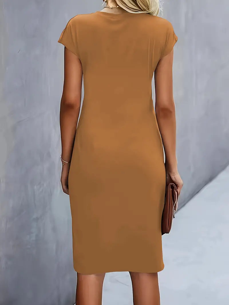 Drisella | Dames Ronde Hals Geplooide Elegant Midi Jurk