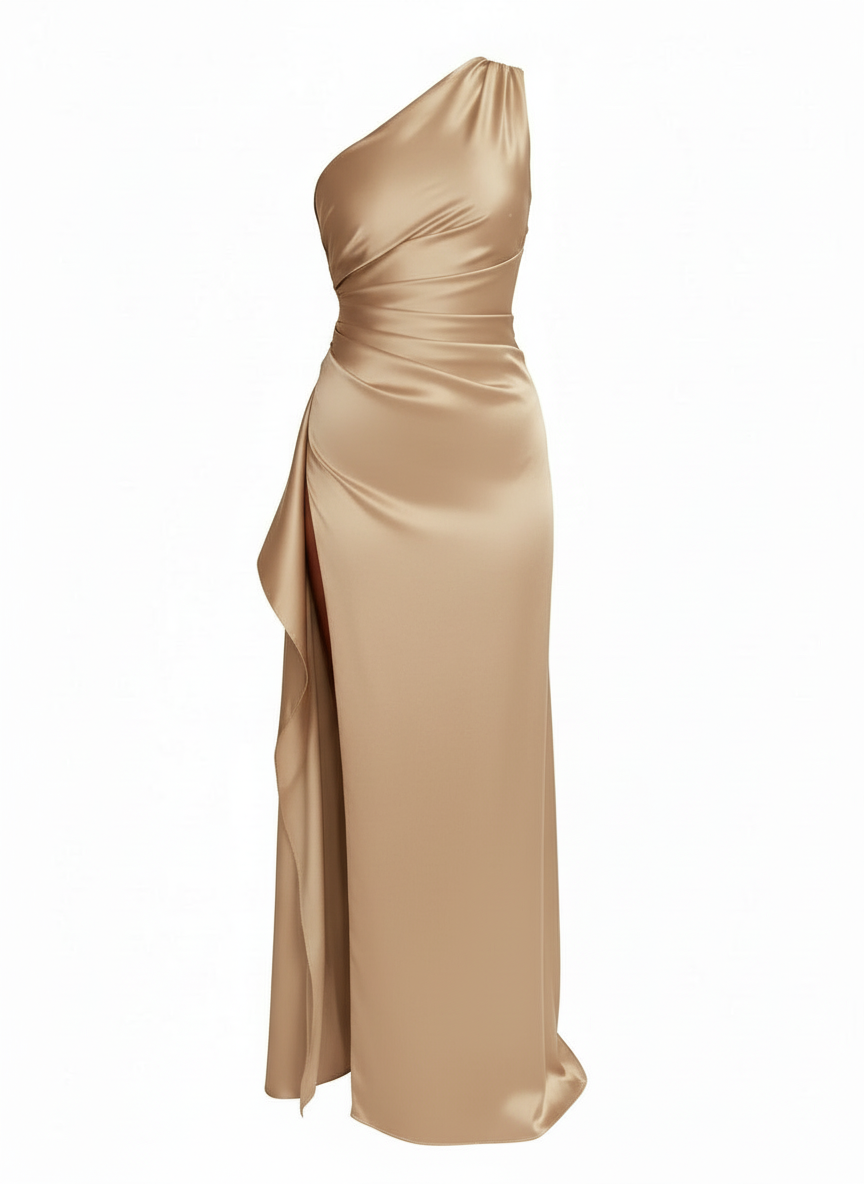 Eva | Dames Satijnen Maxi Jurk One Shoulder Split 3