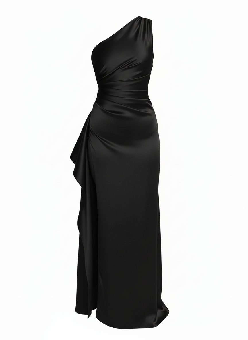 Eva | Dames Satijnen Maxi Jurk One Shoulder Split 6