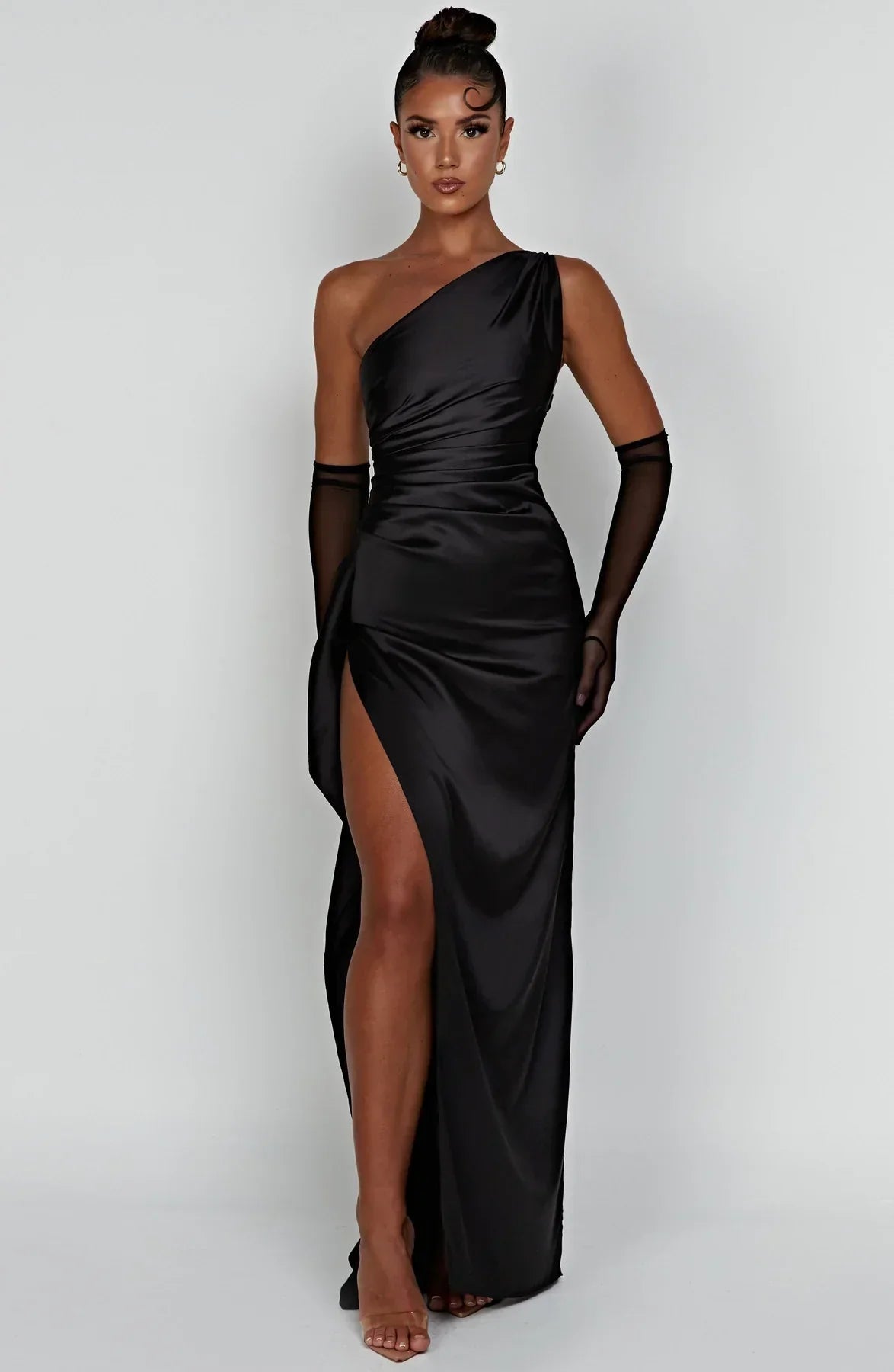 Eva | Dames Satijnen Maxi Jurk One Shoulder Split 7
