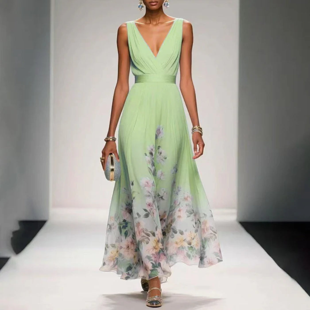 Floraine | Dames Maxi Jurk V-Hals Bloemenprint Zomer