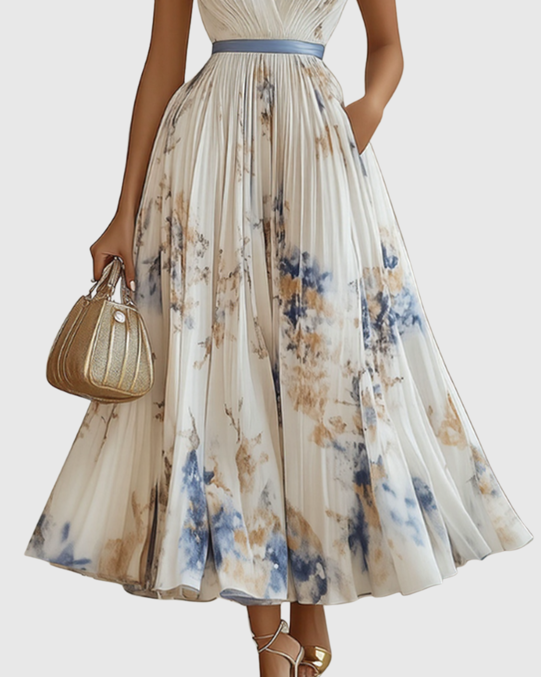 Florelle | Dames Geplooide Midi Jurk Bloemenprint V-Hals