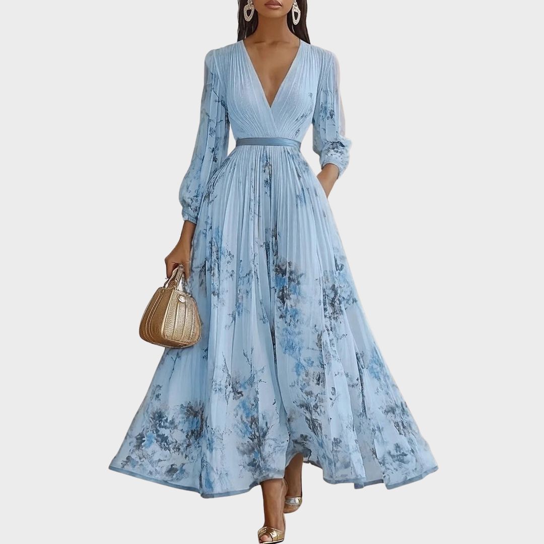 Florelle | Dames Geplooide Midi Jurk Bloemenprint V-Hals