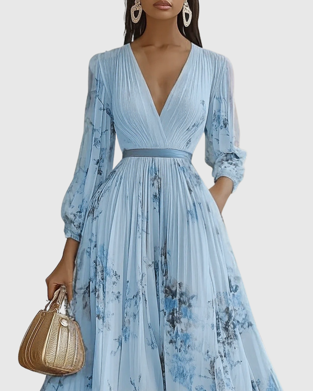 Florelle | Dames Geplooide Midi Jurk Bloemenprint V-Hals