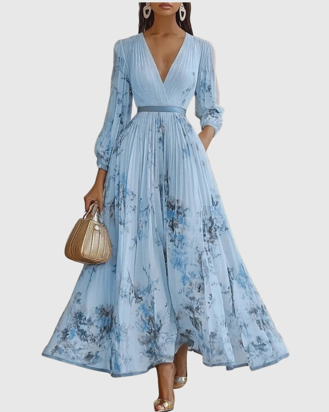 Florelle | Dames Geplooide Midi Jurk Bloemenprint V-Hals