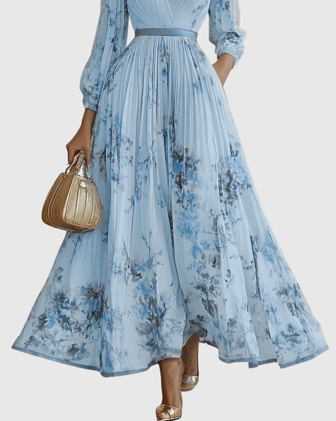 Florelle | Dames Geplooide Midi Jurk Bloemenprint V-Hals