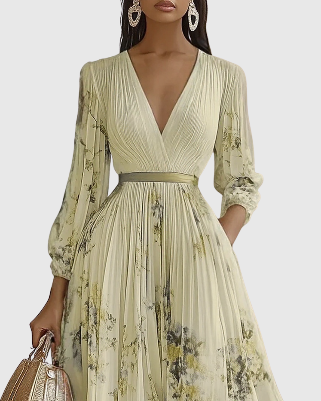 Florelle | Dames Geplooide Midi Jurk Bloemenprint V-Hals