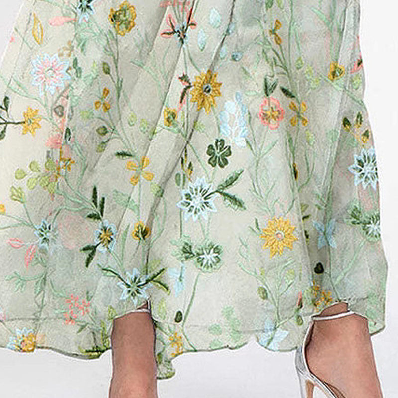 Floris | Dames Maxi Jurk V-Hals Bloemen Zomer Groen 2