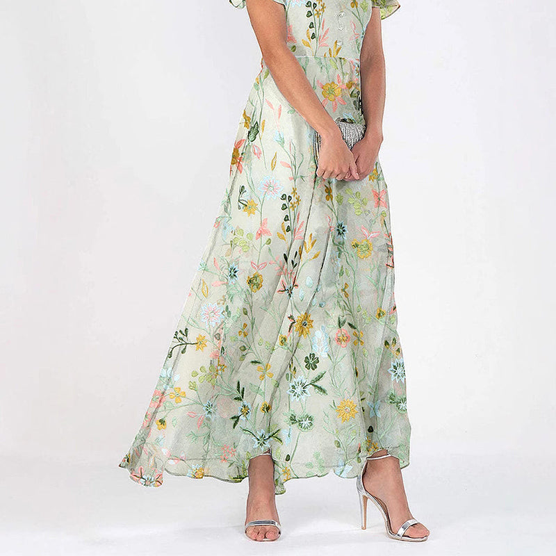Floris | Dames Maxi Jurk V-Hals Bloemen Zomer Groen 4