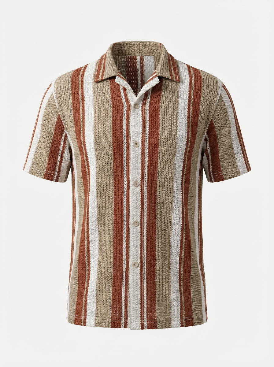 Geren | Gestreept Lichtgewicht Overhemd Korte Mouw