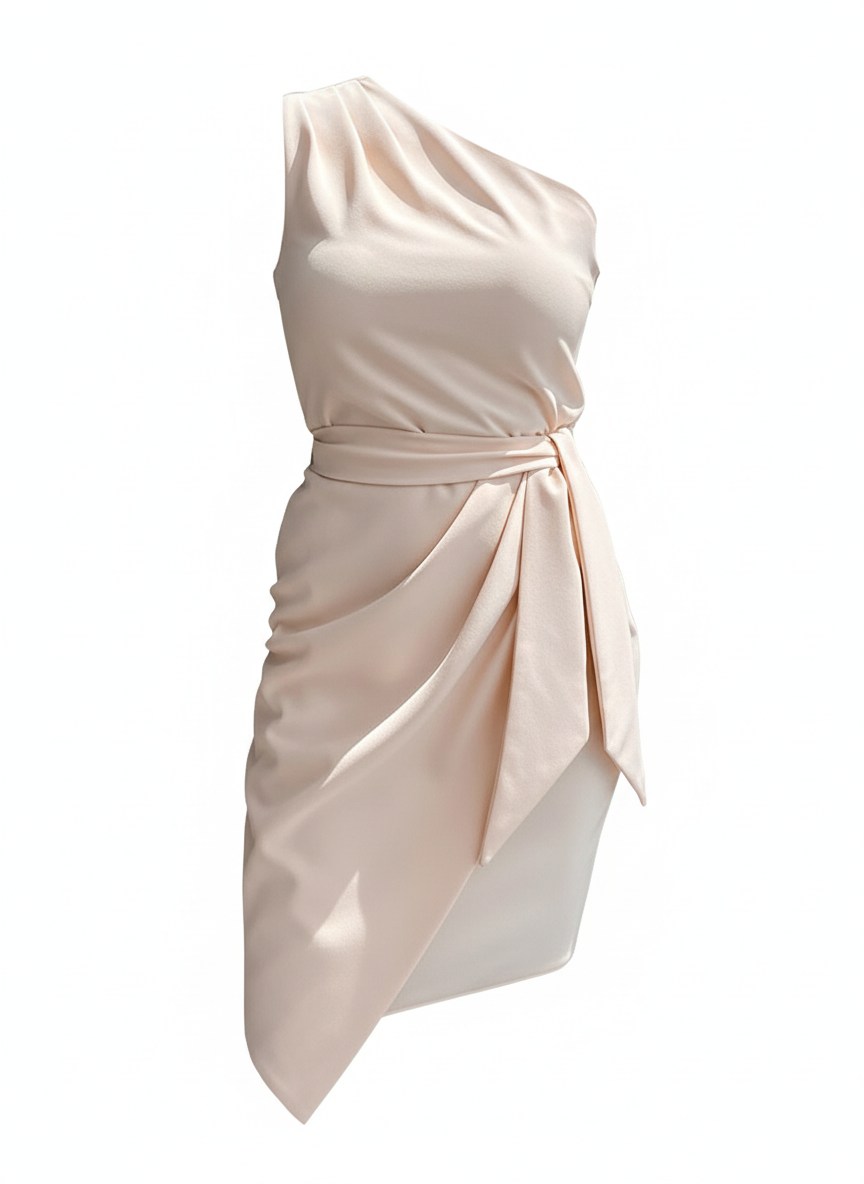 Helena | Dames Mini Jurk One Shoulder Satijn Riem Asymmetrisch
