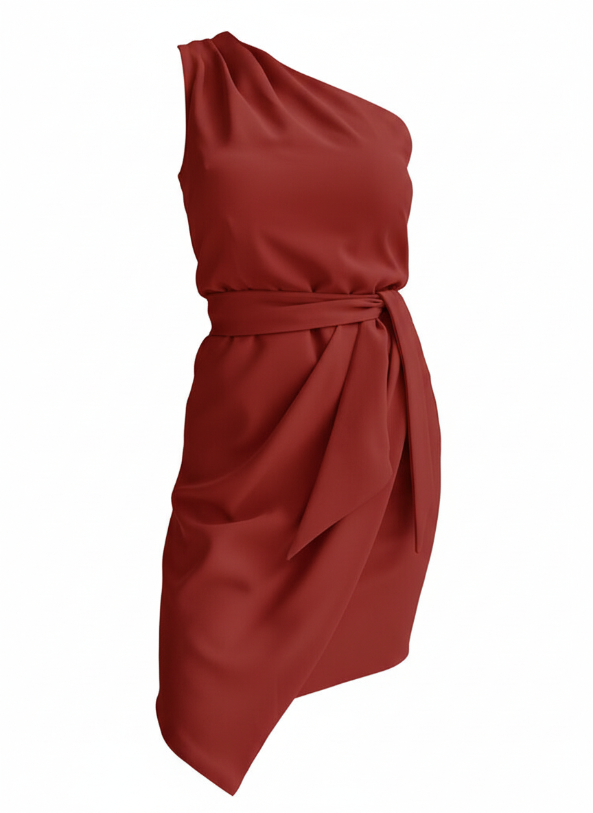 Helena | Dames Mini Jurk One Shoulder Satijn Riem Asymmetrisch 6