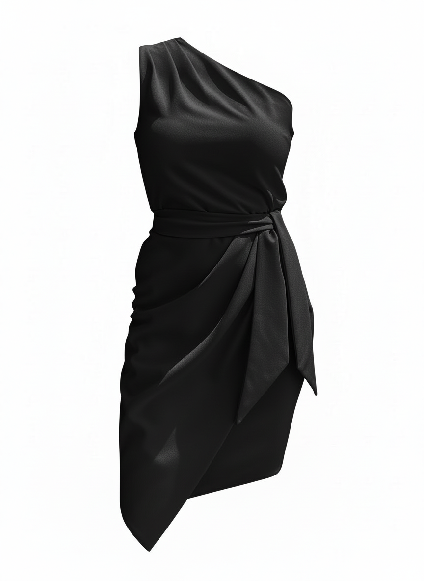 Helena | Dames Mini Jurk One Shoulder Satijn Riem Asymmetrisch 8