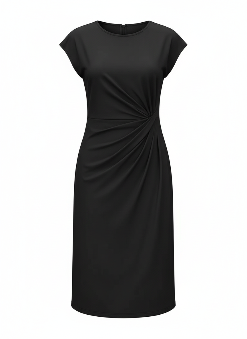 Karen | Dames Bodycon Midi Jurk Gerimpelde Taille Ronde Hals