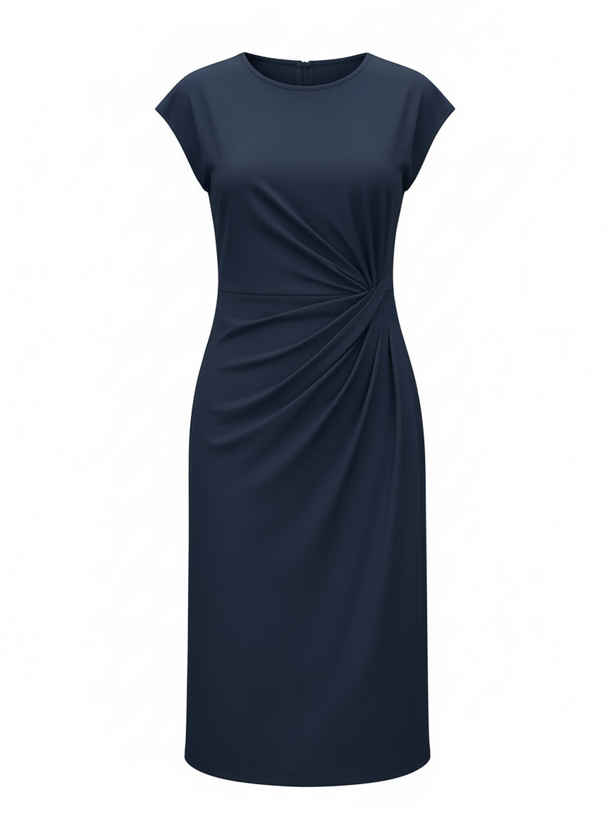 Karen | Dames Bodycon Midi Jurk Gerimpelde Taille Ronde Hals 10