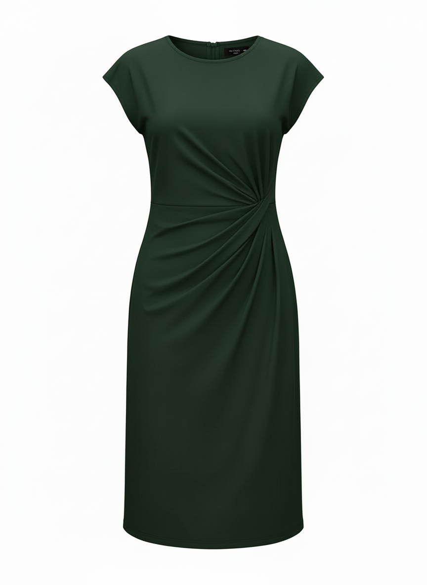 Karen | Dames Bodycon Midi Jurk Gerimpelde Taille Ronde Hals 12