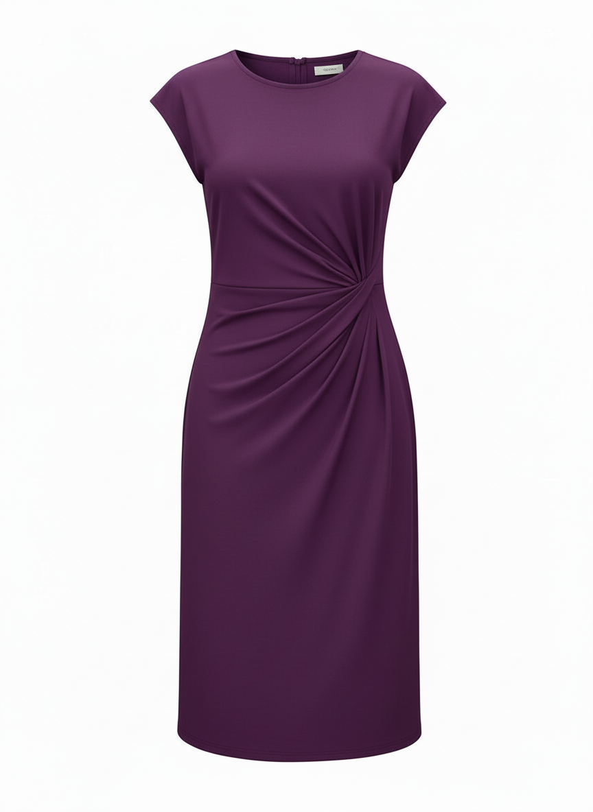 Karen | Dames Bodycon Midi Jurk Gerimpelde Taille Ronde Hals 14