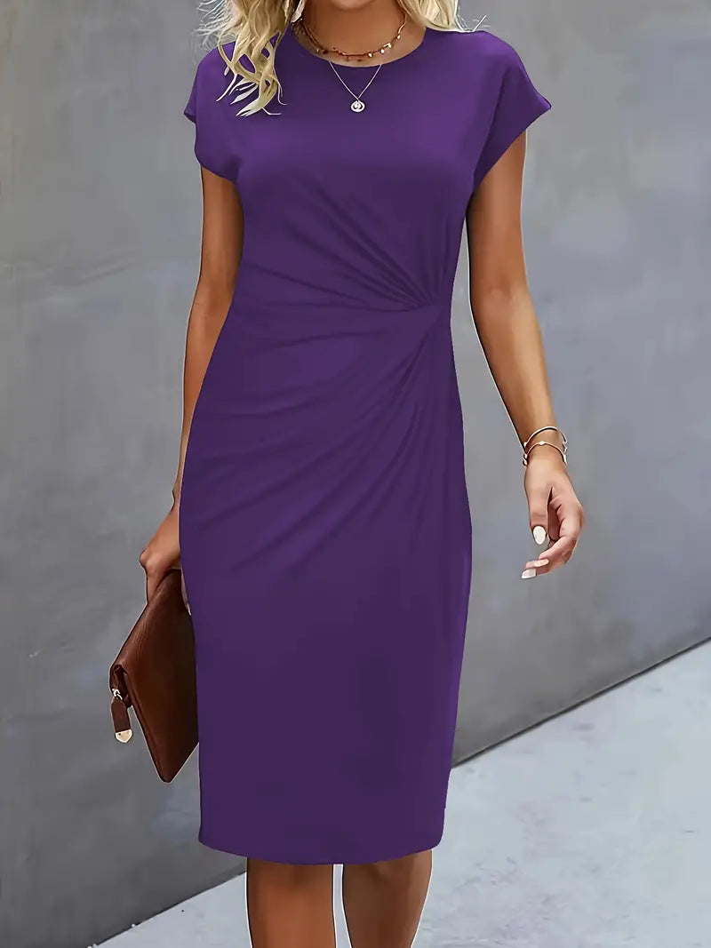 Karen | Dames Bodycon Midi Jurk Gerimpelde Taille Ronde Hals 15