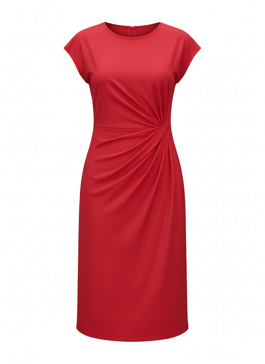 Karen | Dames Bodycon Midi Jurk Gerimpelde Taille Ronde Hals 2