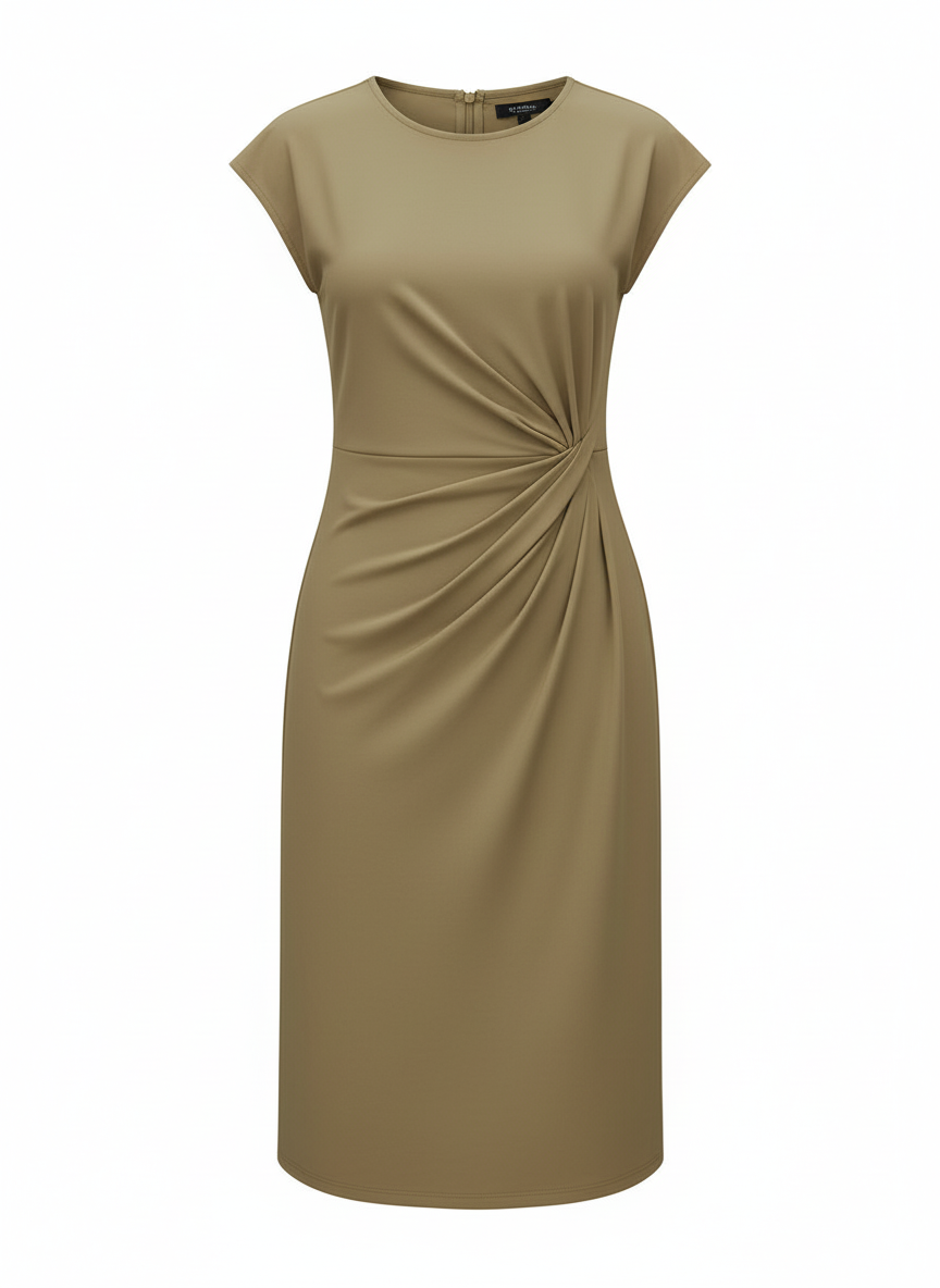 Karen | Dames Bodycon Midi Jurk Gerimpelde Taille Ronde Hals 6