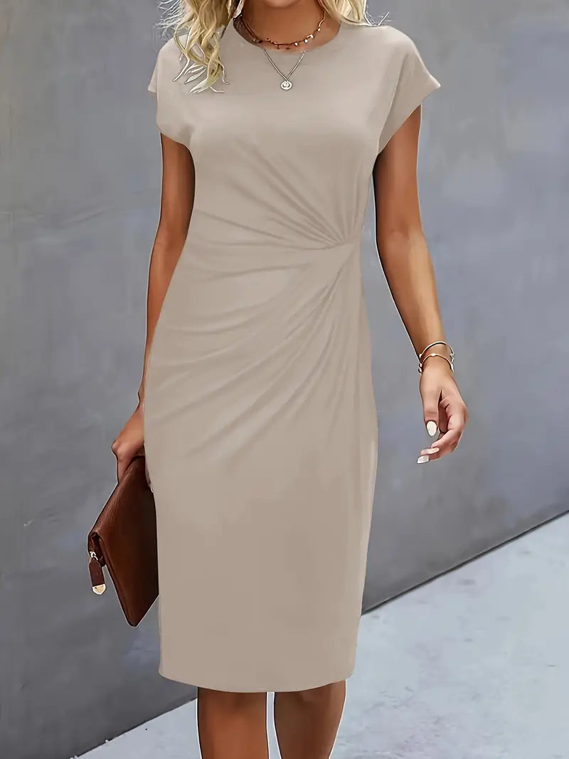 Karen | Dames Bodycon Midi Jurk Gerimpelde Taille Ronde Hals 9